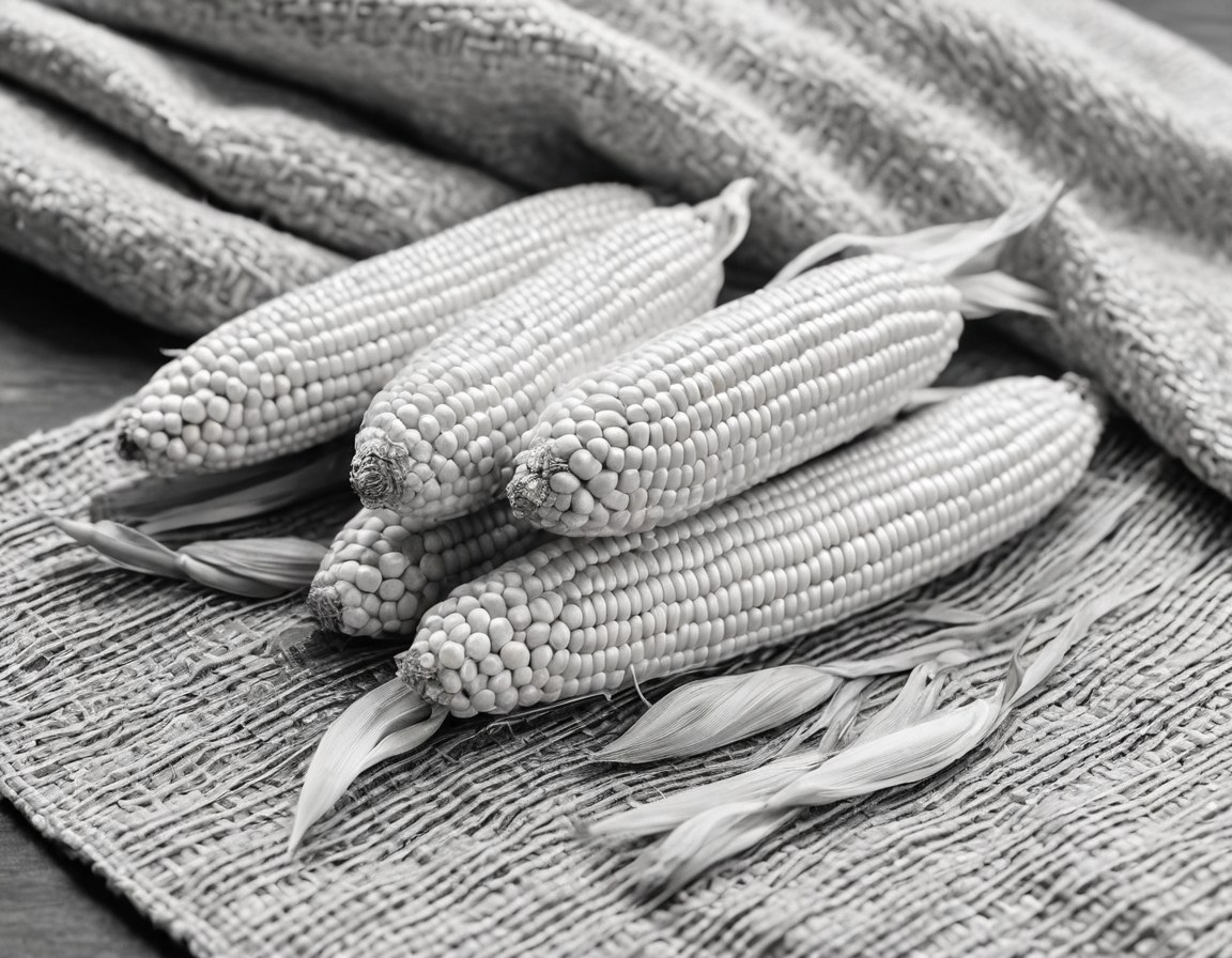 Mazorcas y hojas secas de maíz sobre un textil de telar