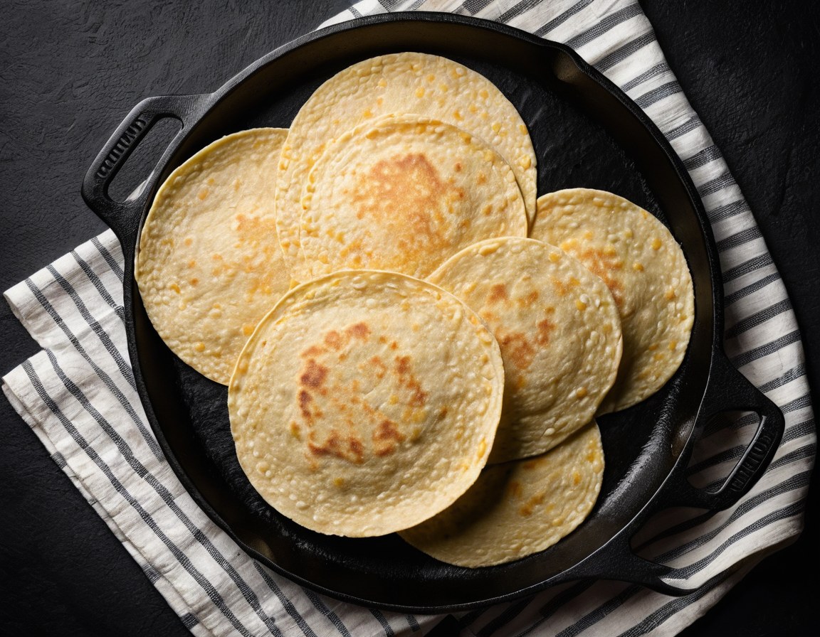 Masa de maíz recién molida y tortillas apiladas sobre el comal