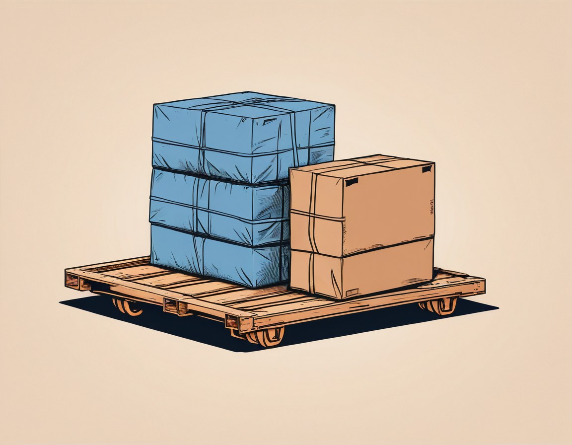 Ilustración de pacas de material enfardado sobre una tarima con ruedas