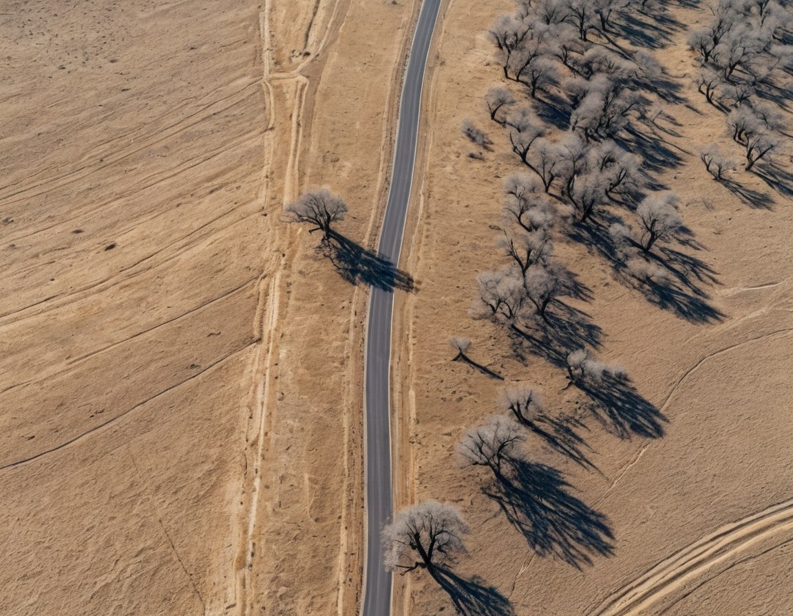 Vista aérea cenital del terreno dividido por caminos claros en parcelas grandes