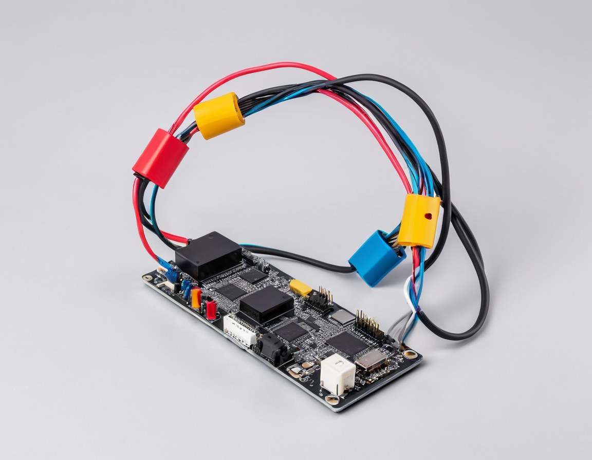 Robot educativo de colores con sensores modulares sobre un tapete neutro