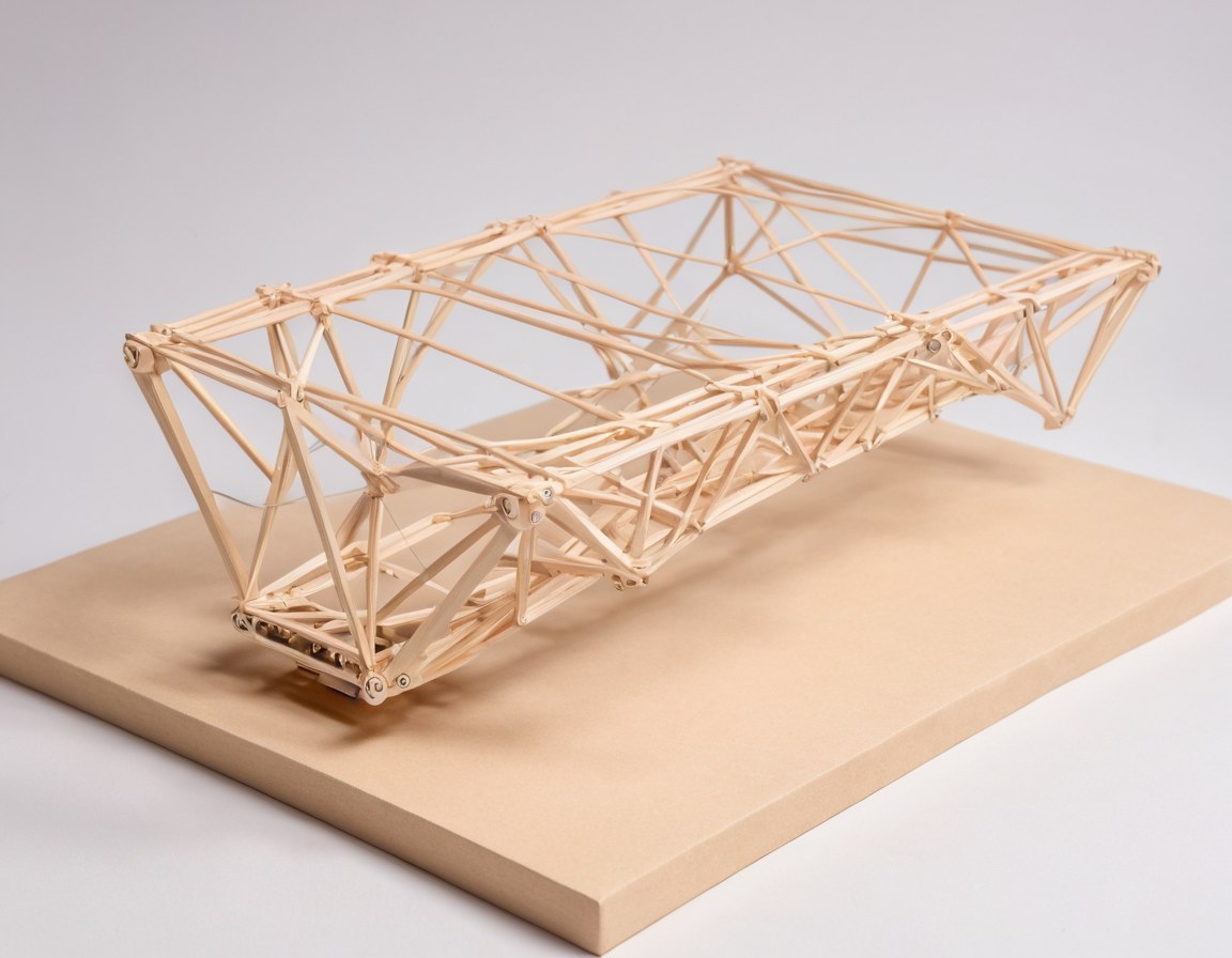 Prototipo de puente con nodos de sensores sobre una mesa técnica clara