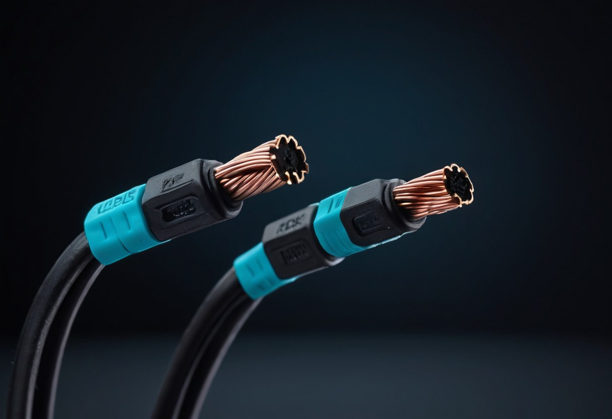 Panel de conexiones de estudio con cables que forman arcos ordenados