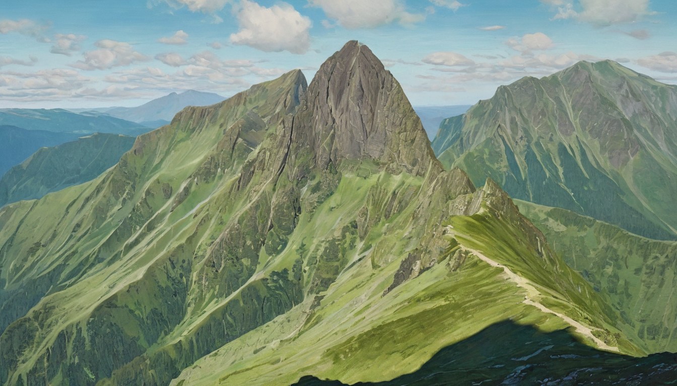 Formación de roca cubierta de vegetación y cielo azul, ambiente de vivero