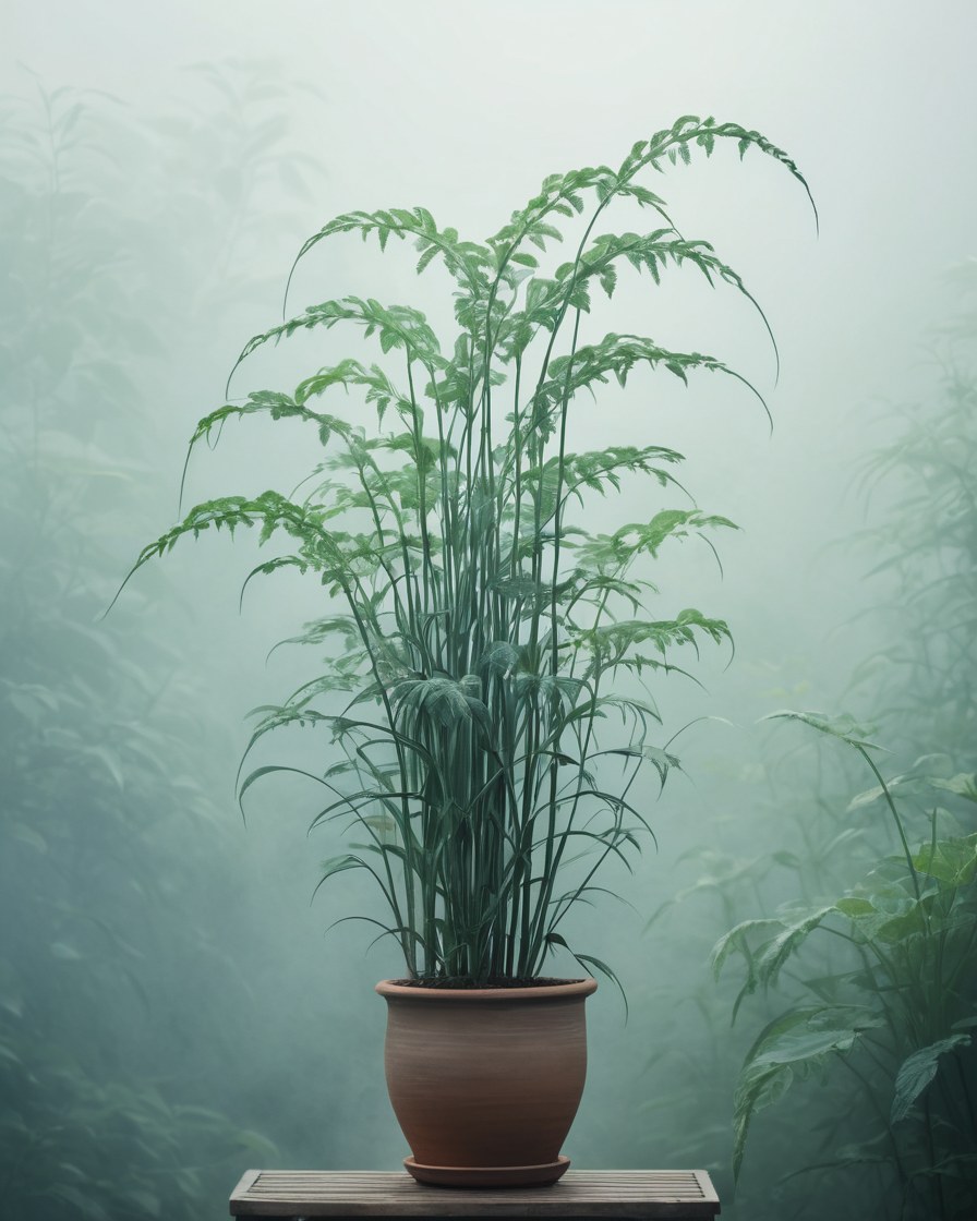 Plantas altas de hoja erguida sobre fondo azul verdoso