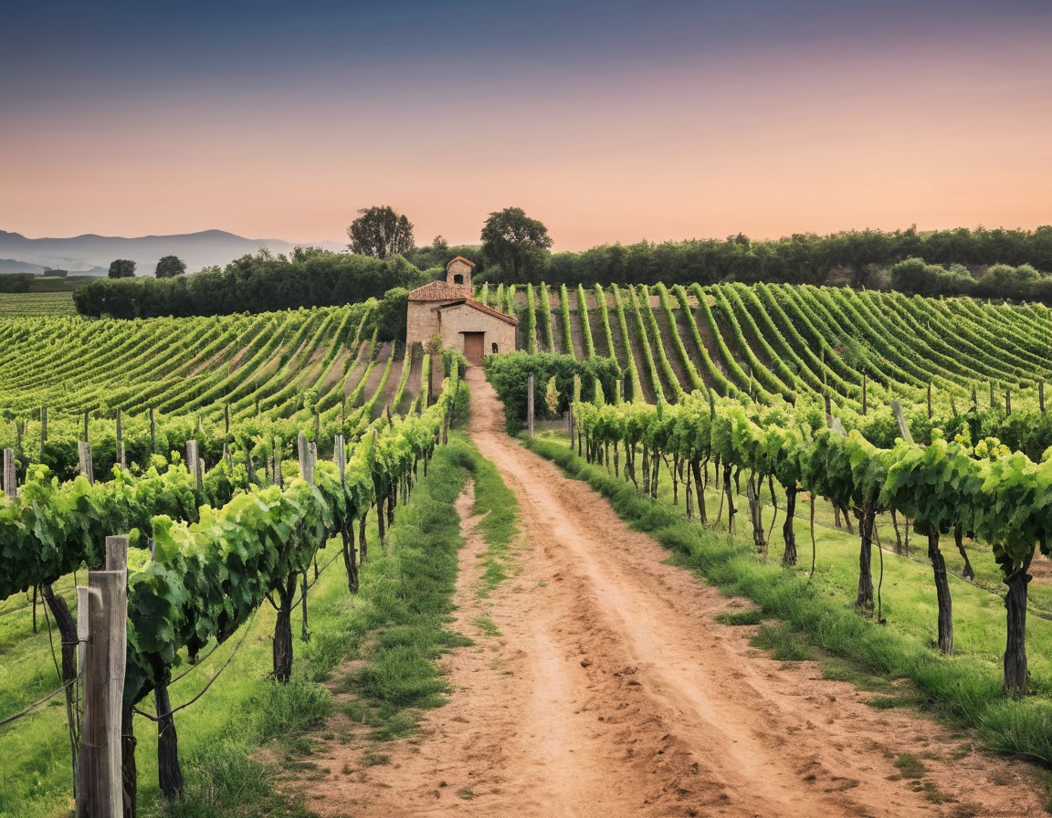 Camino de tierra entre las hileras del viñedo hacia la bodega