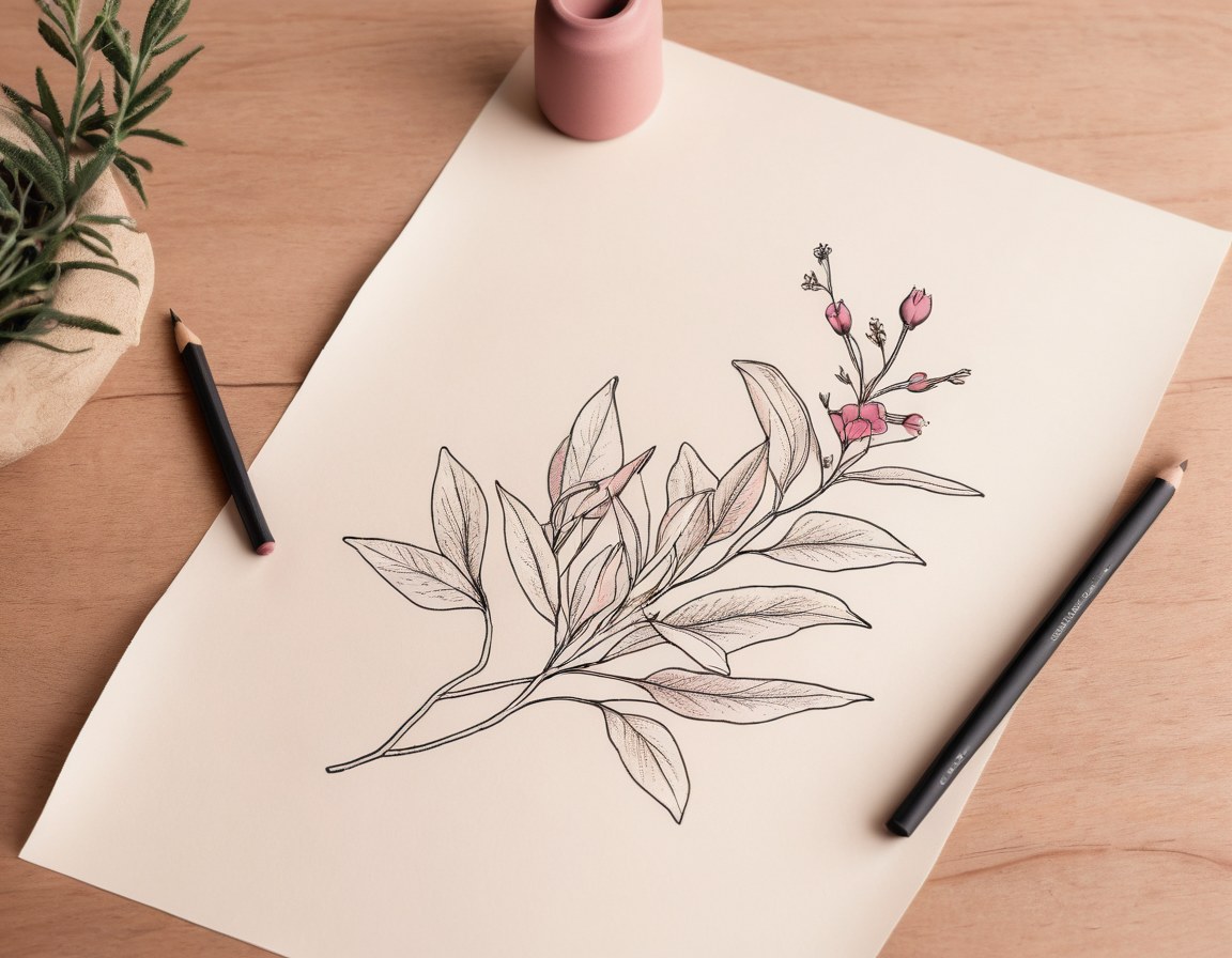 Diseño botánico de línea fina — flash art de estudio de tatuajes en Ciudad de México