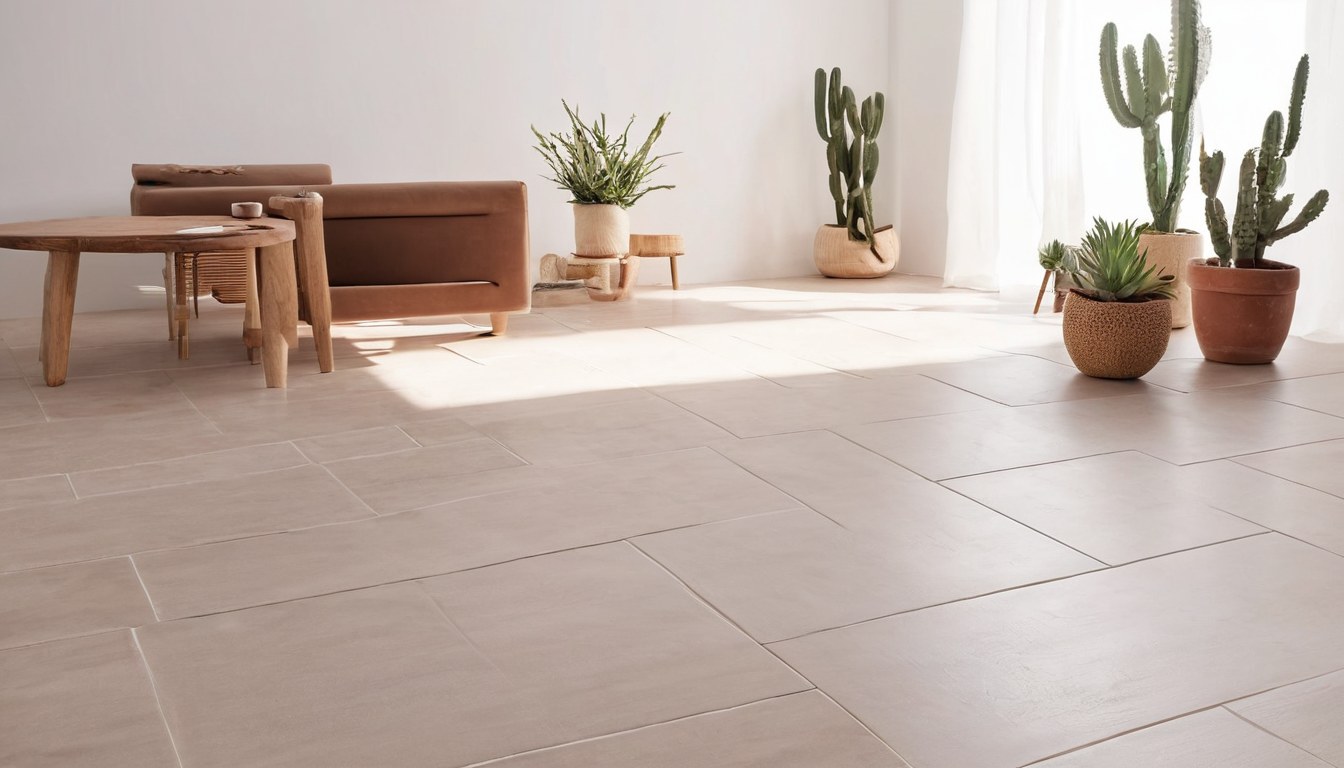 Piso de porcelanato recién instalado en un hogar mexicano luminoso