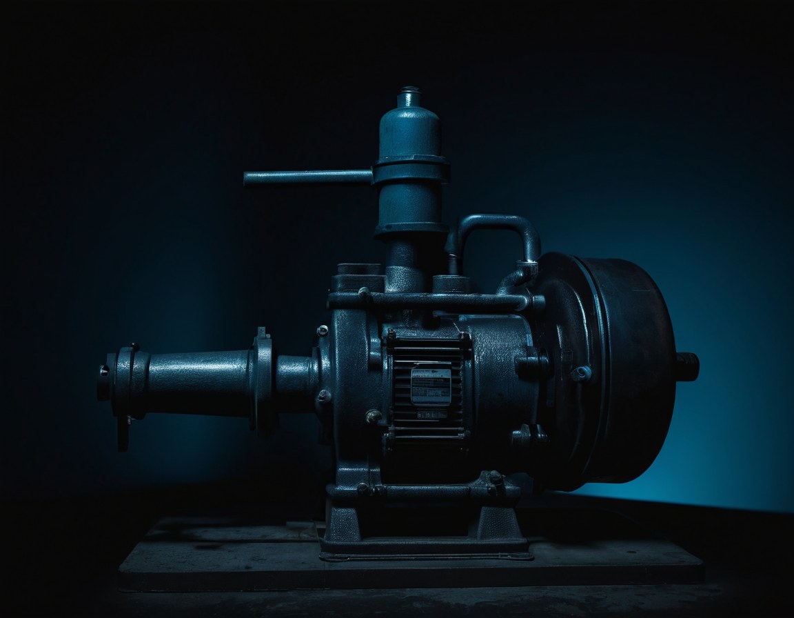 Bomba centrífuga con motor eléctrico iluminada por un filo de luz azul