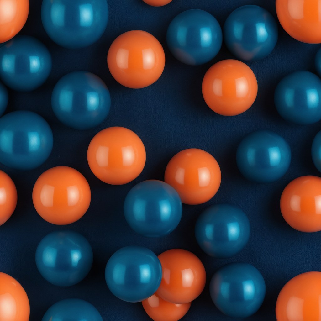 Esferas naranjas y azules sobre tela azul marino