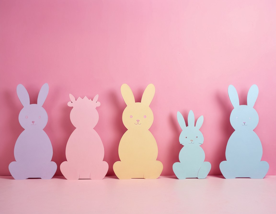 Figuras planas recortadas en coroplast, en colores pastel