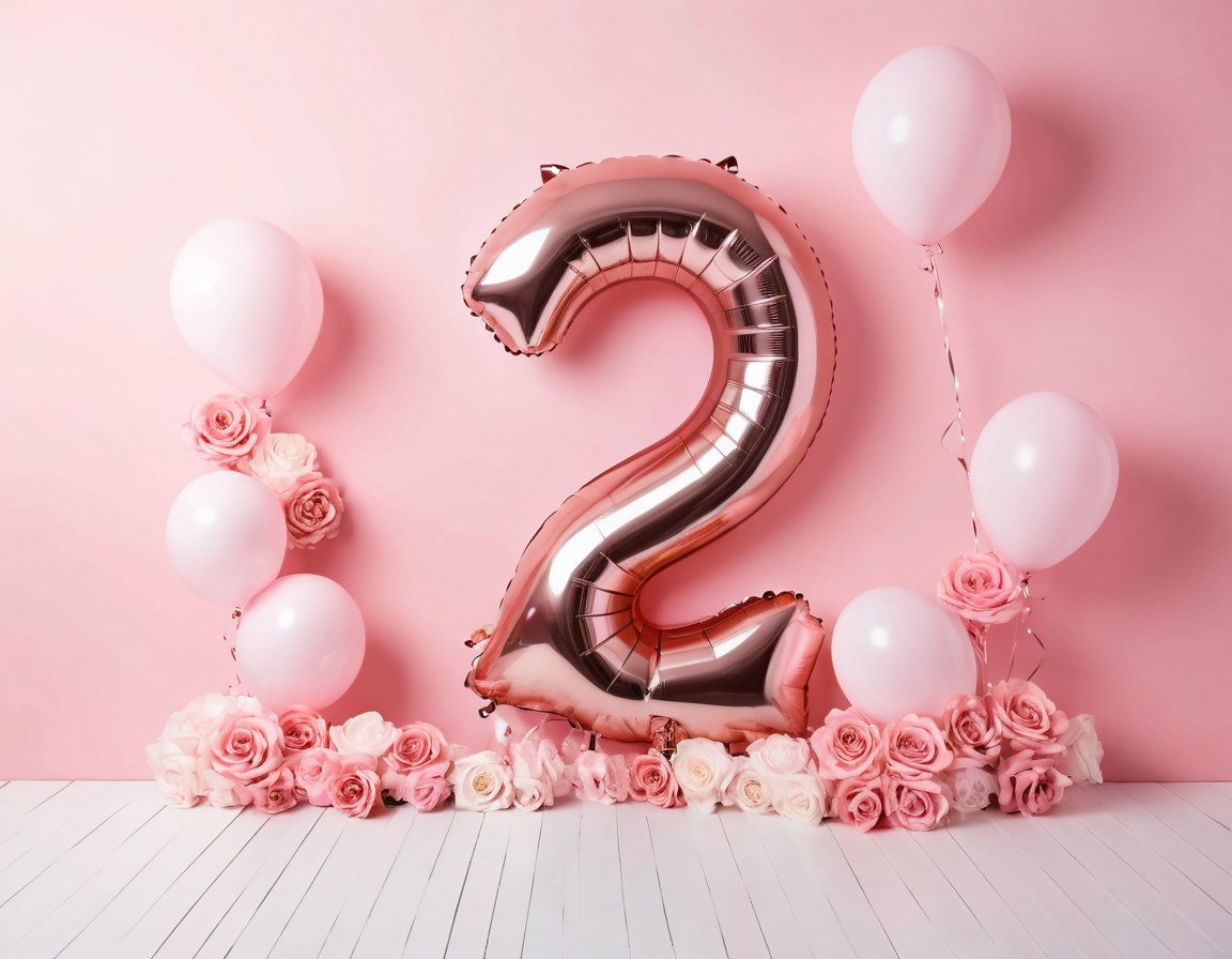 Números monumentales de pie junto a un arreglo de globos pastel