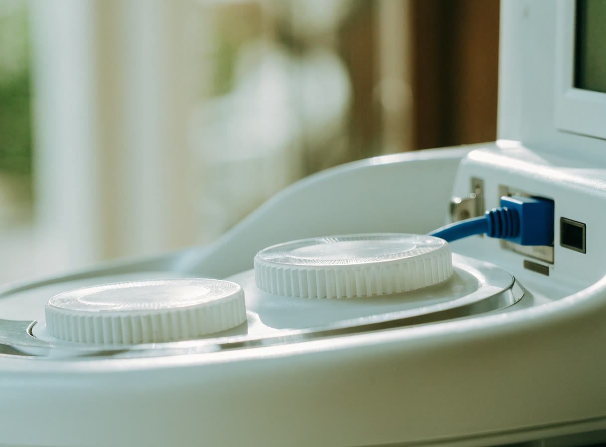 Detalle de un monitor cardiológico con su cable conectado