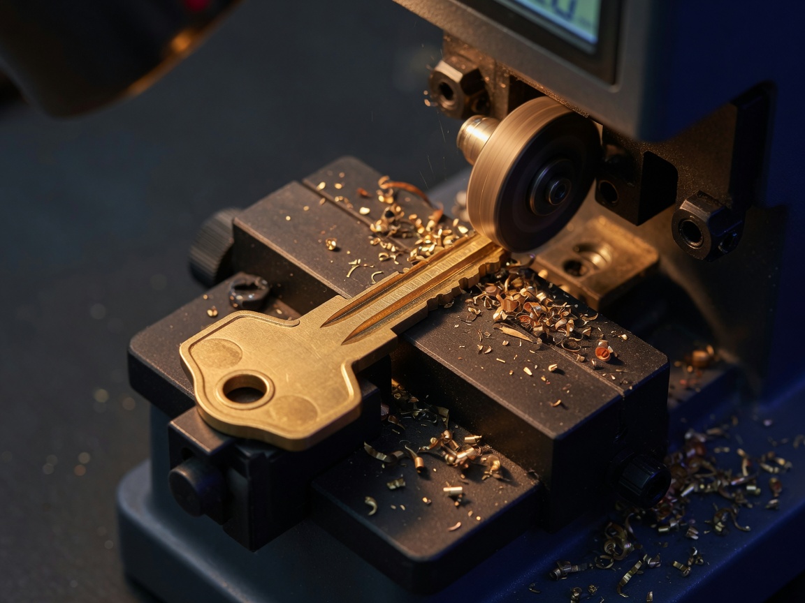 Corte de llave de precisión en taller de cerrajería en Ciudad de México